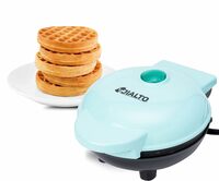 BONIRY Mini Waffle Maker 4 Inch- 350 Watts: Stainless Steel Non-Stick Electric Iron Machine for Individual Belgian Waffles, Pan Cakes, Paninis or Other Snacks - Aqua blue