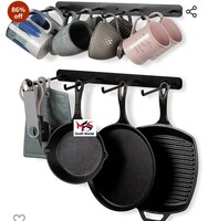 MFS Craft World ( Set of 2 )Cast Iron Kitchen Wall Mount Coffee Mug Holder Kitchen Shelves (Black, 17X6 Inch) 