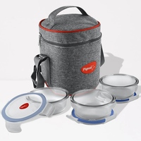 (oos/over)Pigeon Borosilicate Glass Microwavable Lunch Box Set (Set of 3, 400 ml Each) with Lunch Bag