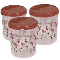 Heart Home Plastic Container|Container for Kitchen Storage Set|Air Tight Container|Tulip Printed 5 Litre,7 Litre,10 Litre Containers|Set of 3 (Brown)