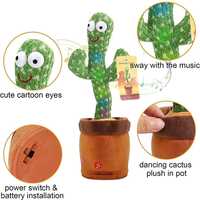 ToysBuddy Storio USB Charging Dancing Talking Cactus Toy Wiggle & Singing Recording Repeat What You Say Funny Education Toys for Babies with LED Light for Home Decor,Multicolor