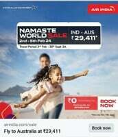 Air India Namaste World Sale: Zero convenience fee