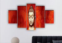SAF Set Of 5 Gautam Buddha Wall Painting With Frame For Home Decoration, Living Room Office, Hotel (76 X 45 CM) Multicolor, Theme : Religious SANFPNLS31187