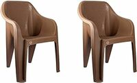 Cello Plastic Arm Rest Dynamo Without Cushion Mid Back Chair (Brown) - 2 Pieces