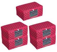 Perpetual Saree Organizer For Wardrobe - Foldable Saree Covers With Zip, Multipurpose Storage Bag For Suit, Lehanga, Dress Packing With Transparent Window Pack of 3 (RDkc)