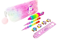 PARTEET Combo (Pack of 5 Itmes) Unicorn Fer Pouch with 1 Fer Pen(4 Color),2 Pencils,1 Packet Unicorn Eraser And 1 Scale