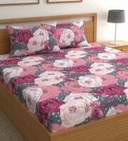 WTF deal - Pink floral bohemya 160 tc microfiber queen sized bedsheet with-2 pillow-covers