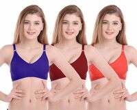 Free - Women Cotton T-Shirt Non Padded Non-Wired Bra (Pack of 3) (Color : Purple,Maroon,Red) (Size : 36)