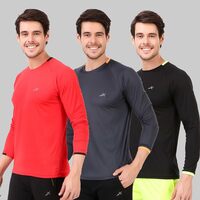 Vector X OMT-170 Men's Polyester Full Sleeve Round Neck T-Shirt pack of 3 