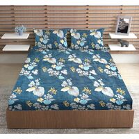 URBAN MAGIC 100% Microfiber Printed Blue Double Bedsheet with 2 Pillow Covers, Size - 215 x 210 cm, Pack of 1