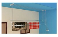  UNIQUE DRYWELL Ceiling Cloth Drying roof Hanger Heavy Duty Rust Proof Stainless Steel with UV Protected Nylon Ropes Individual dropdown (6 Feets, 3 Pipes Iron BRAKET) 