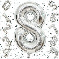 Flyloons 8 number Silver Foil Balloon 16 inch Size Birthday Decoration Items | 8th Year Balloons | Eight