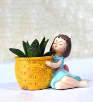 Baby Girl Creative Succulent Multicolour Polyresin Desk Pot, By Wens
