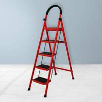 Cheston MS Steel Ladder for Home 5 Steps Foldable Anti Skid