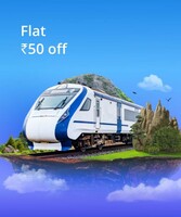Flat ₹50 off on the First Train Ticket Booking on minimum booking value of ₹200 + 5% Adani Reward Points 
