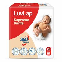 LuvLap Supreme Diaper Pants Extra Large (XL) 12 to 17Kg, 28Pc, 360° skin care with 10 million breathable pores, Aloe Vera for superior Rash prevention, upto 12hr protection, 5 layer super light core
