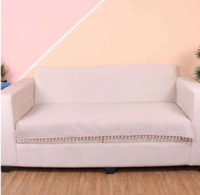 Beige Solid Velvet 3 Seater Quilted Sofa Cover (Protector) with Pompom,
