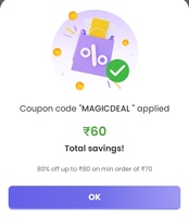 Magicpin 80% off upto Rs.80 on Food delivery