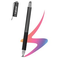 Tukzer 2-in-1 Capacitive Stylus Pen V2.0, Precise Stylus -Fine Point Disc Tip & Micro-Knit Hybrid Fiber Tip, Light Aluminum Body, Rubber Grip, for Touch Screen Devices, Smartphones, Tablets (Black)