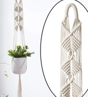 Off White Macrame Mid Century Hanging Planter,