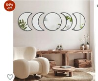 Rellon Industries Wall Mirror for Living Room 5 Pieces Decorative Mirror Wooden Moon Phase Wall Mirror Stickers Wall Decoration for Home Living Room Bedroom - Not Real Mirror (Black) 