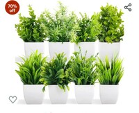 Dekorly Artificial Potted Plants,(Set 0F 8) Pack Artificial Plastic Eucalyptus Plants Small Indoor Potted Houseplants, Small Faux Plants for Home Decor Bathroom Office Farmhouse  