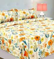 VAS COLLECTION 220 TC 100% Cotton Kingston Collection Super King Size Bedsheets with 2 King Size Pillow Covers| Luxury Soft Sheets (3pcs Set) |108x108 inches, Beige & Yellow