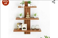 Furniture Cafe® Wooden Wall Shelves for Living Room | Wall Shelf for Home Decor Items | Floating Book Rack for Study Room, Office (3Tiers | Size- Standard | Colour- Teak Natural)