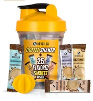Bevzilla Instant Coffee Sachets & Bottle Pack With 25 Flavoured Coffee Sachets (2 Grams Each) And BPA Free Shaker 500 Ml