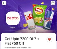 Phonepe scratch Card  - Get Upto ₹200 Off* + Flat ₹50 Off on orders above ₹199 on Zepto App (New User only)