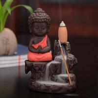 eCraftIndia Meditating Monk Buddha Smoke Backflow Cone Decorative Incense Holder (7 cm x 7 cm x 12, Red)