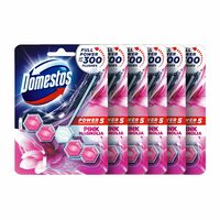 Domestos Power 5 Toilet Cleaner Rim Block with Pink Magnolia Floral Ocean Scent, Power of 5 in 1 Limescale Prevention, Long-Lasting Fragrance, Rich Foam, Shine, and Hygiene, Protects Against Germs & Keeps Toilet Clean 