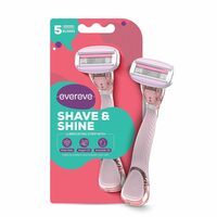 Evereve Shave & Shine 5 blade Razor for women, 1Pc, Quick & Easy hair removal with Aloe Vera, Argan Oil & Vitamin E, Flexible & rounded head, Non-slip rubber handle