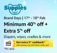 Amazon Supples Brand Days Minimum 40% off + Extra 5% off onDiapers, wipes, cradles & more| [17th - 18th Feb]