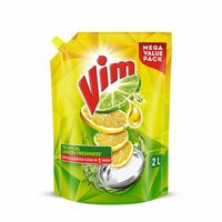 Vim Dishwash Liquid Gel Lemon Refill Pouch, 2 Ltr | Dishwash Gel Infused With The Power Of Lemons | Leaves No Residue