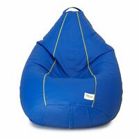 SATTVA Faux Leather Classic 3XL Bean Bag Filled with Beans (Colour Royal Blue with Yellow Piping)