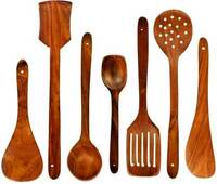 Decorasia Non Chemical spoon set for kitchen lovers Brown yellowish Kitchen Tool Set Wooden Dessert Spoon, Serving Spoon, Salad Spoon, Soup Spoon, Table Spoon Set  (Pack of 7)