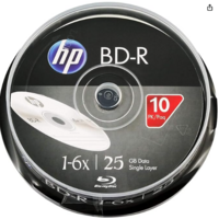 (Pack of 10) HP Bluray BDR 25GB Premium Recordable Disc Cake Box Spindle 6X Speed 