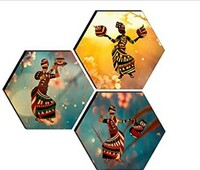 [ HOME DECOR ] SAF Set of 3 Hexagon Modern Art Dancing MDF Board UV Textured Painting 17 Inch X 17 Inch SANFHXS30542 