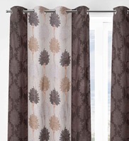 Brown Floral Polyester 5 Ft Semisheer Eyelet Window Curtains (Set of 2),