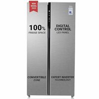 Haier 596L Frost Free Inverter Side by Side Refrigerator (HES-690SS-P, Shiny Steel, Convertible, Gross volume-596L)