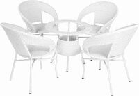 Patio Seating Chair and Table Set for |Indoor| Outdoor| Living Room | Balcony 4 Chairs with Cushion and 1 Table Set (White)
