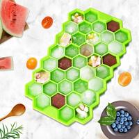 Dewcare Flexible Silicone Honeycomb Shape 37 Cavity Ice Cube Mould Tray for Freezer, Chocolate Cake Maker, Ice Trays for Chilled Drinks, Reusable-Green Pack of 1