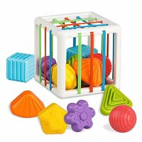 Aprilwolf Montessori Toys for 1 Year Old, Storage Cube Bin & 6 Sensory Shape Blocks