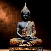 Global Grabbers Polyresin Sitting Buddha Idol Statue Showpiece for Homedecor Decoration Gift Gifting Items-Org_Blk-Bs2-(00), Multicolored