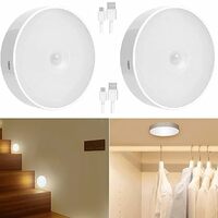 NIYAMAX USB-Rechargeable Motion Sensor Night Light (Pack 2) with Self-Adhesive Design for Home Use - Ideal for Hallways, Wardrobes, Bedrooms, Stairs, Bathrooms, Kitchens, and Basements (Cool White)