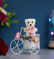 White Cycle With Teddy Bear And Rose Petals Showpiece,By eCraftIndia