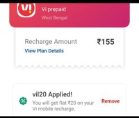 Mobikwik: Get Rs.20 Cashback On Min. Rs.155 Vi Recharge.

Code: VIL20

Vaild For All Users.

Offer Applicable On Vi Recharge Only