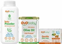 OYO BABY Small Essential Baby Care Kit Pack | Baby Soft Skin & Hair Care Products | New Born Baby & Parents Gift - Set of 3 (Baby Powder, Olive Oil & Gentle Baby Soap)