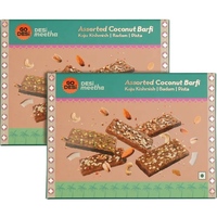 Go Desi Assorted Coconut Barfis - Pack of 2 x200gm Each (400gm) (Pista, Badam, Kaju Kishmish)